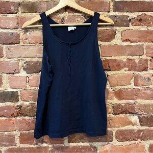 Sunspel Cotton Tank Top Size 12 Navy Blue Tie Neck